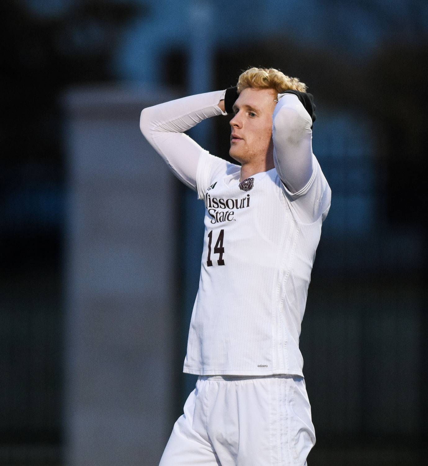 Josh Dolling reacts to missed goal (disbelief)